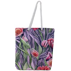 Charming Watercolor Flowers Full Print Rope Handle Tote (large) by GardenOfOphir