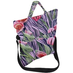 Charming Watercolor Flowers Fold Over Handle Tote Bag by GardenOfOphir