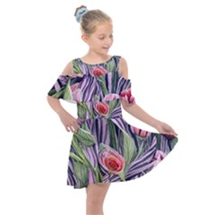 Charming Watercolor Flowers Kids  Shoulder Cutout Chiffon Dress by GardenOfOphir