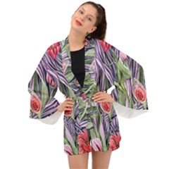 Charming Watercolor Flowers Long Sleeve Kimono by GardenOfOphir