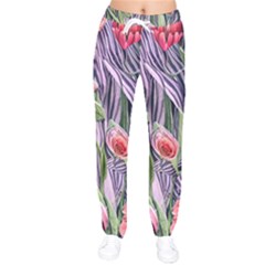 Charming Watercolor Flowers Women Velvet Drawstring Pants by GardenOfOphir