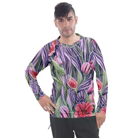 Charming Watercolor Flowers Men s Pique Long Sleeve Tee by GardenOfOphir