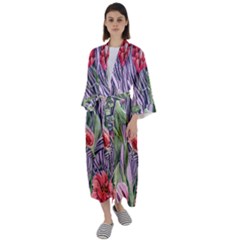 Charming Watercolor Flowers Maxi Satin Kimono by GardenOfOphir