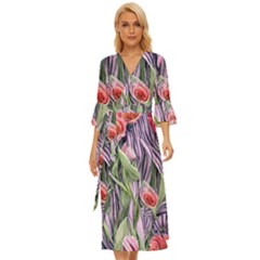 Charming Watercolor Flowers Midsummer Wrap Dress by GardenOfOphir