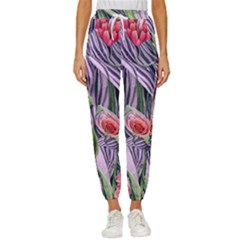 Charming Watercolor Flowers Cropped Drawstring Pants by GardenOfOphir