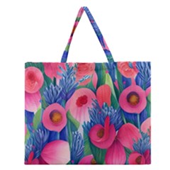 Celestial Watercolor Flowers Zipper Large Tote Bag by GardenOfOphir