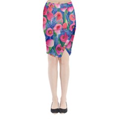 Celestial Watercolor Flowers Midi Wrap Pencil Skirt by GardenOfOphir