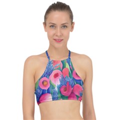 Celestial Watercolor Flowers Racer Front Bikini Top by GardenOfOphir