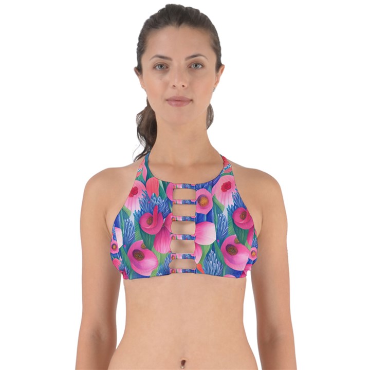 Celestial Watercolor Flowers Perfectly Cut Out Bikini Top