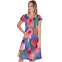 Celestial Watercolor Flowers Classic Short Sleeve Dress View1