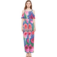 Celestial Watercolor Flowers Draped Sleeveless Chiffon Jumpsuit by GardenOfOphir