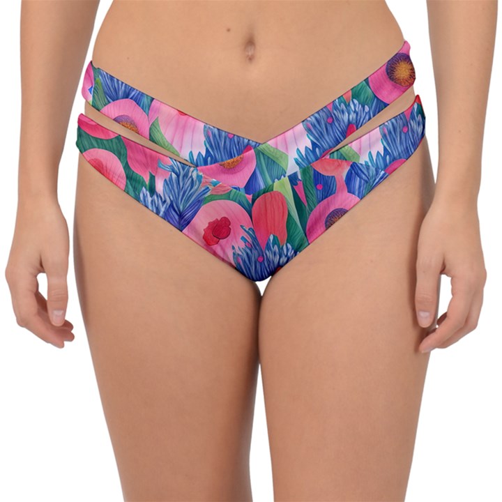 Celestial Watercolor Flowers Double Strap Halter Bikini Bottoms