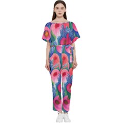 Celestial Watercolor Flowers Batwing Lightweight Chiffon Jumpsuit