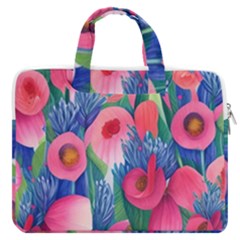 Celestial Watercolor Flowers Macbook Pro 16  Double Pocket Laptop Bag 