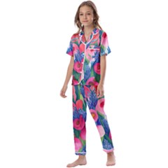 Celestial Watercolor Flowers Kids  Satin Short Sleeve Pajamas Set by GardenOfOphir