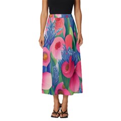 Celestial Watercolor Flowers Classic Midi Chiffon Skirt