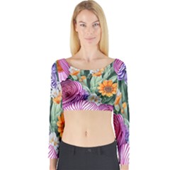 Captivating Watercolor Flowers Long Sleeve Crop Top by GardenOfOphir