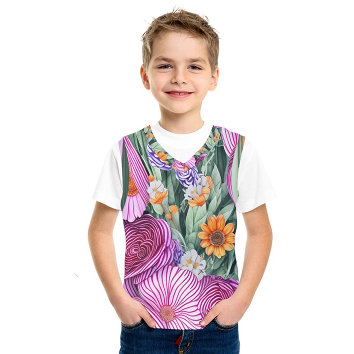 Captivating Watercolor Flowers Kids  Basketball Tank Top