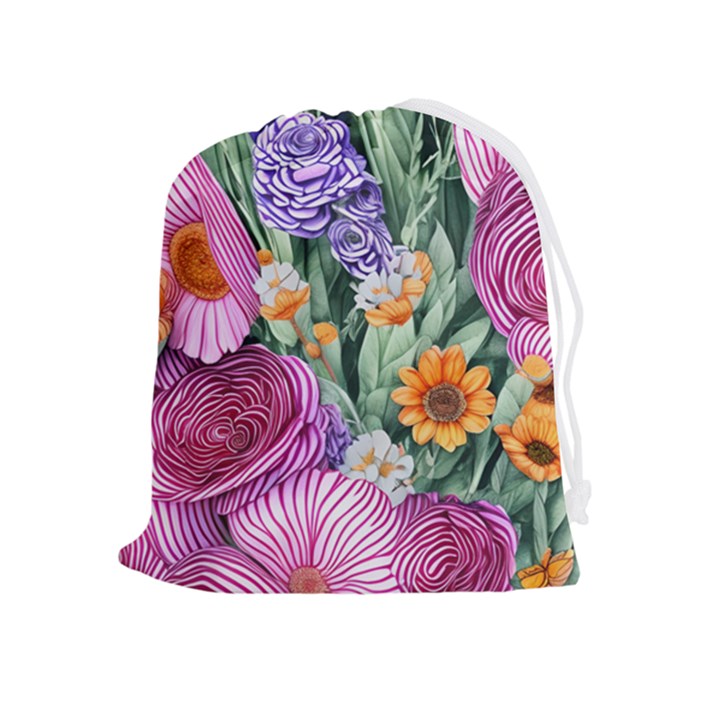 Captivating Watercolor Flowers Drawstring Pouch (XL)