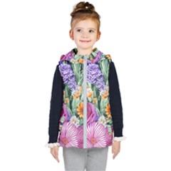 Captivating Watercolor Flowers Kids  Hooded Puffer Vest by GardenOfOphir