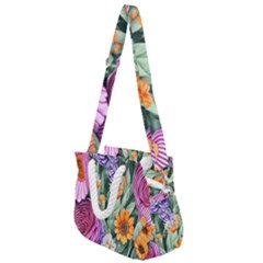 Captivating Watercolor Flowers Rope Handles Shoulder Strap Bag by GardenOfOphir