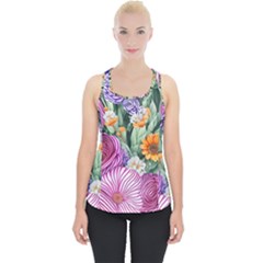 Captivating Watercolor Flowers Piece Up Tank Top by GardenOfOphir