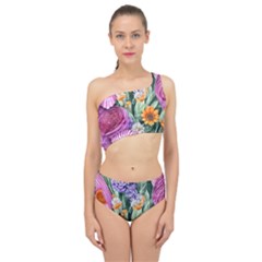 Captivating Watercolor Flowers Spliced Up Two Piece Swimsuit by GardenOfOphir