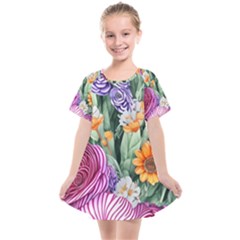 Captivating Watercolor Flowers Kids  Smock Dress by GardenOfOphir