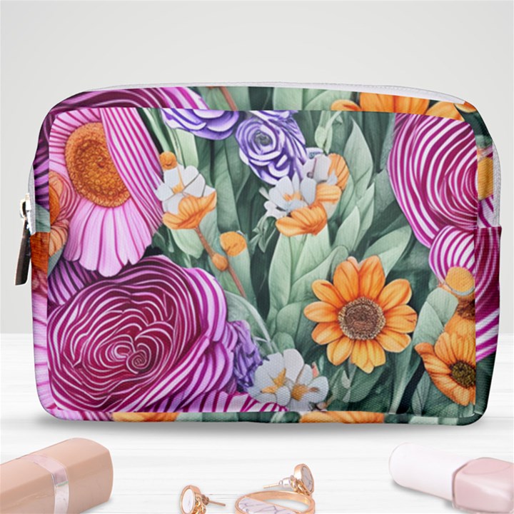 Captivating Watercolor Flowers Make Up Pouch (Medium)