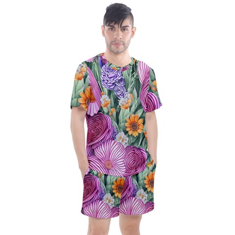 Captivating Watercolor Flowers Men s Mesh Tee And Shorts Set by GardenOfOphir