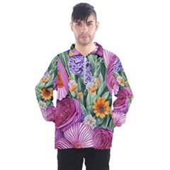 Captivating Watercolor Flowers Men s Half Zip Pullover by GardenOfOphir