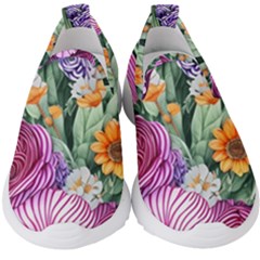 Captivating Watercolor Flowers Kids  Slip On Sneakers by GardenOfOphir