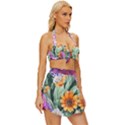 Captivating Watercolor Flowers Vintage Style Bikini Top and Skirt Set  View3