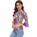 Captivating Watercolor Flowers Bell Sleeve Top View2