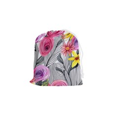 Darling And Dazzling Watercolor Flowers Drawstring Pouch (small) by GardenOfOphir