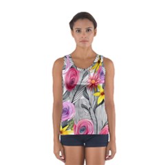 Darling And Dazzling Watercolor Flowers Sport Tank Top  by GardenOfOphir