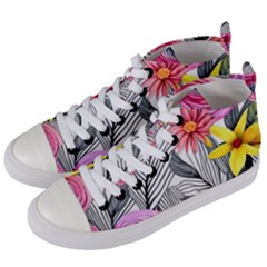 Darling And Dazzling Watercolor Flowers Women s Mid-top Canvas Sneakers by GardenOfOphir