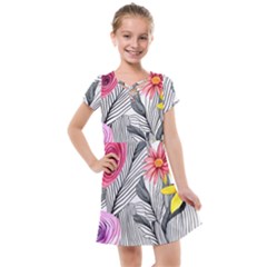 Darling And Dazzling Watercolor Flowers Kids  Cross Web Dress by GardenOfOphir