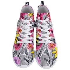 Darling And Dazzling Watercolor Flowers Men s Lightweight High Top Sneakers by GardenOfOphir