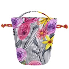 Darling And Dazzling Watercolor Flowers Drawstring Bucket Bag by GardenOfOphir