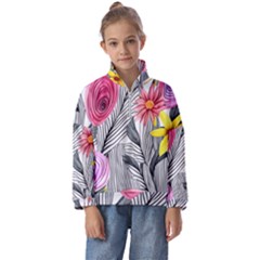 Darling And Dazzling Watercolor Flowers Kids  Half Zip Hoodie by GardenOfOphir