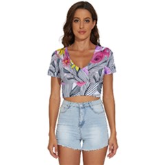 Darling And Dazzling Watercolor Flowers V-neck Crop Top by GardenOfOphir