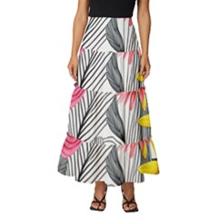 Darling And Dazzling Watercolor Flowers Tiered Ruffle Maxi Skirt