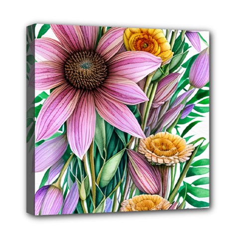 Watercolor Flowers Botanical Foliage Mini Canvas 8  X 8  (stretched) by GardenOfOphir