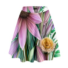 Watercolor Flowers Botanical Foliage High Waist Skirt by GardenOfOphir