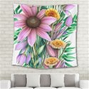 Watercolor Flowers Botanical Foliage Square Tapestry (Large) View2