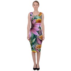 Watercolor Flowers Botanical Foliage Sleeveless Pencil Dress by GardenOfOphir