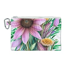 Watercolor Flowers Botanical Foliage Canvas Cosmetic Bag (large) by GardenOfOphir