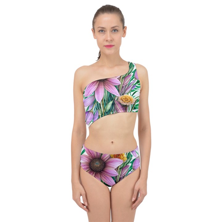 Watercolor Flowers Botanical Foliage Spliced Up Two Piece Swimsuit