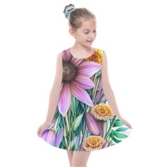 Watercolor Flowers Botanical Foliage Kids  Summer Dress by GardenOfOphir